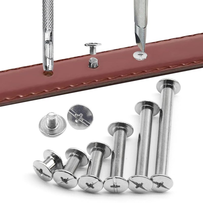 Ruidee 140 Pcs/70 Set Chicago Screws M5 Stainless Steel Binding Screw Post Leather Screws Metal Nail Rivet Chicago Button for Albums Belt Bookbinding (ZD-C/Silver) - Image 5
